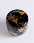 Black Natsume Tea Caddy with "Fukiyose Maki-e" (Scattered Leaves Design)