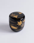 Black Natsume Tea Caddy with "Fukiyose Maki-e" (Scattered Leaves Design)
