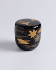 Black Natsume Tea Caddy with "Fukiyose Maki-e" (Scattered Leaves Design)